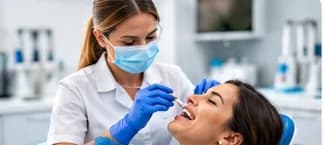 Dentist examining a patient in a dental office
