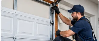 Technician repairing a garage door